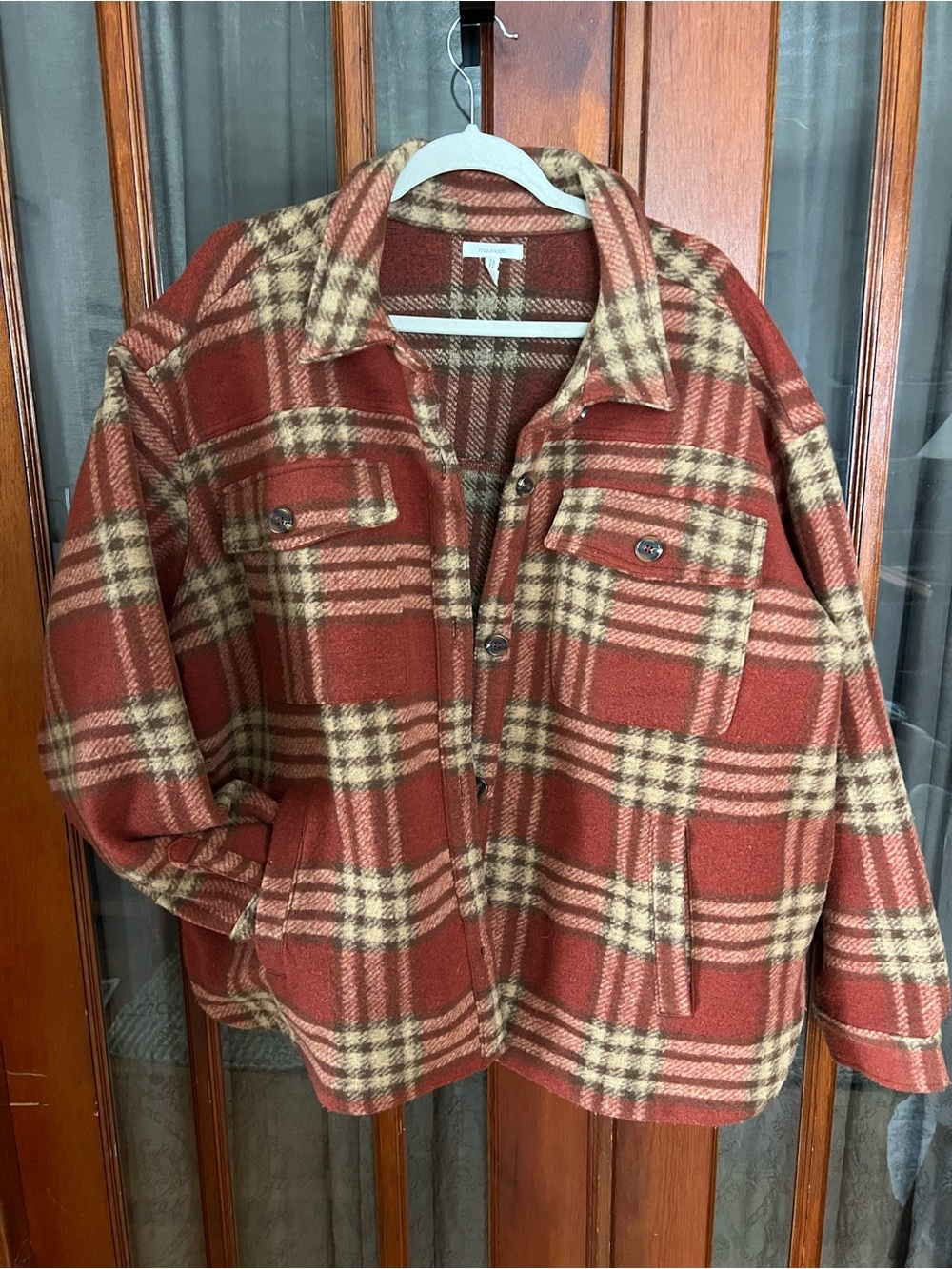Plaid Rust and Cream Fall Shacket Jacket with Pockets
